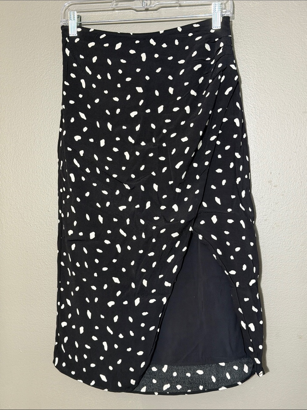 Abercrombie & Fitch Black White Polka Dot Faux Wrap Midi Skirt Small Ruched Side
